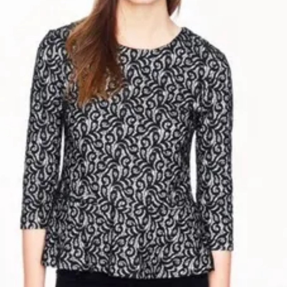 J.Crew | Black Lace Peplum 3/4 Sleeve Top Blouse Sz. XXS Small